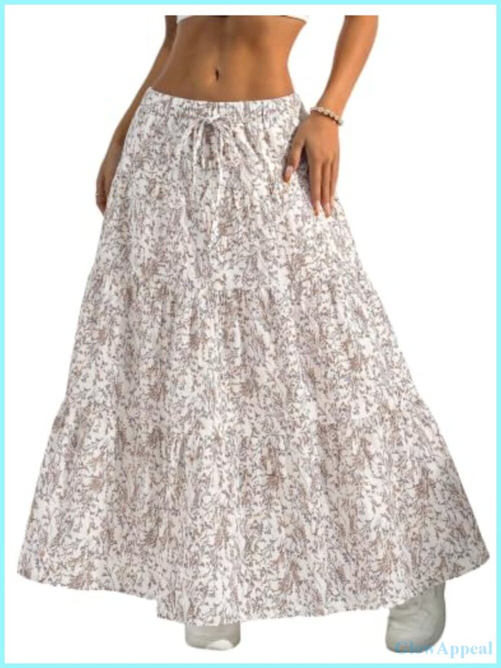 Women's Boho Flowy Maxi Skirt Ruffle Elastic Waist Long Skirt